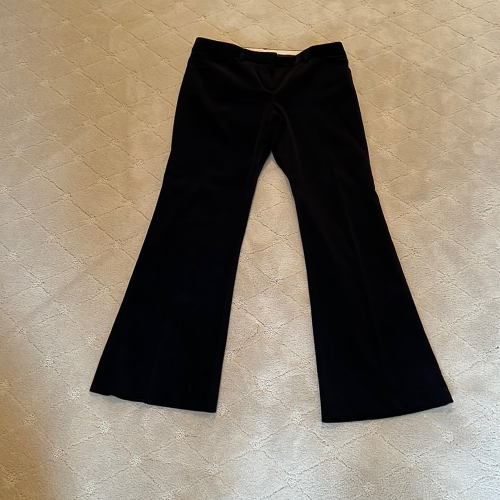 Theory black velvet wide leg pant slight trendy flare